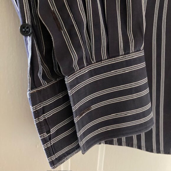 Zegna men's large City Shirt 100% cotton Charcoal grey striped NiCE - Picture 3 of 7